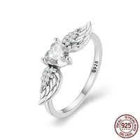Zircon Simple Sterling Silver S925 Heart Wings Ring - Sterling Hearts