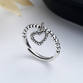 Sterling Silver Love Heart Pendant Ring - Sterling Hearts