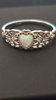 Enchanted Opal - Heart-Shaped Opal Ring with Filigree Sterling Silver 925