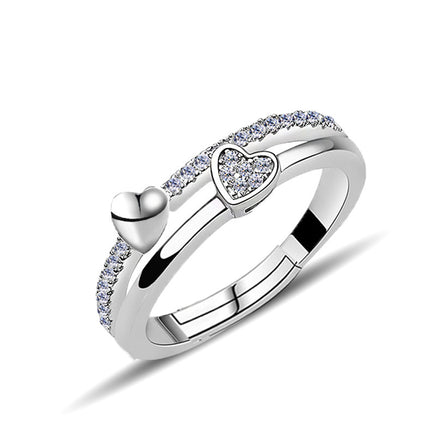 Simple Retro Couple 925 Sterling Silver Heart-to-heart Ring - Sterling Hearts