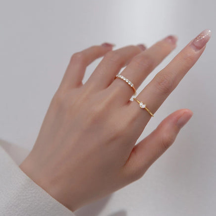 S925 Sterling Silver French Style Gang Drill Love Heart-shaped Ring - Sterling Hearts