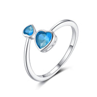 S925 Sterling Silver Ring Double-headed Cute Loving Heart Zircon Twelve-color Adjustable - Sterling Hearts