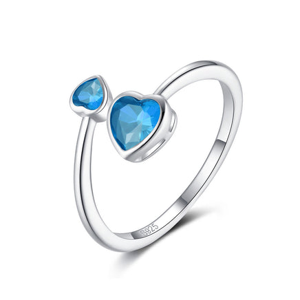 S925 Sterling Silver Ring Double-headed Cute Loving Heart Zircon Twelve-color Adjustable - Sterling Hearts