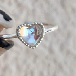 Aurora Moonstone Heart Ring - Sterling Hearts