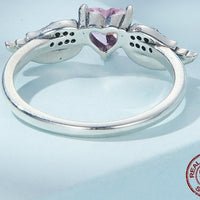 Zircon Simple Sterling Silver S925 Heart Wings Ring - Sterling Hearts