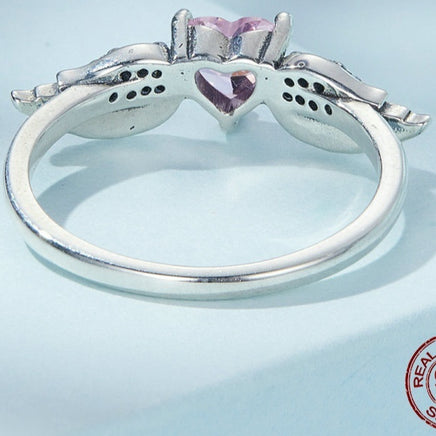 Zircon Simple Sterling Silver S925 Heart Wings Ring - Sterling Hearts