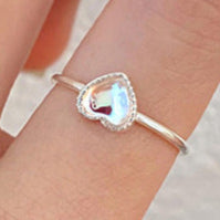 Aurora Moonstone Heart Ring - Sterling Hearts