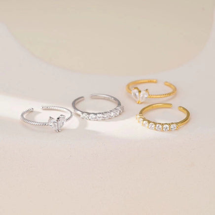 S925 Sterling Silver French Style Gang Drill Love Heart-shaped Ring - Sterling Hearts