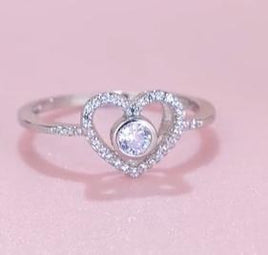 S925 Sterling Silver Love Heart Full Diamond Ring Women - Sterling Hearts