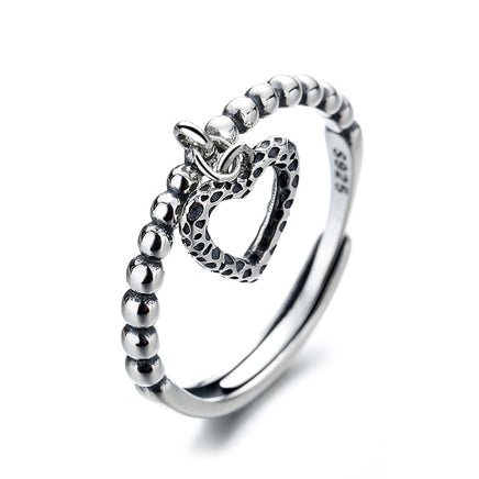 Sterling Silver Love Heart Pendant Ring - Sterling Hearts