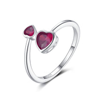 S925 Sterling Silver Ring Double-headed Cute Loving Heart Zircon Twelve-color Adjustable - Sterling Hearts