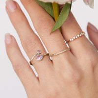 S925 Sterling Silver Ring Double-headed Cute Loving Heart Zircon Twelve-color Adjustable - Sterling Hearts