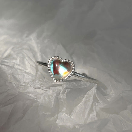 Aurora Moonstone Heart Ring - Sterling Hearts