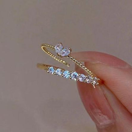 S925 Sterling Silver French Style Gang Drill Love Heart-shaped Ring - Sterling Hearts