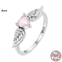 Zircon Simple Sterling Silver S925 Heart Wings Ring - Sterling Hearts