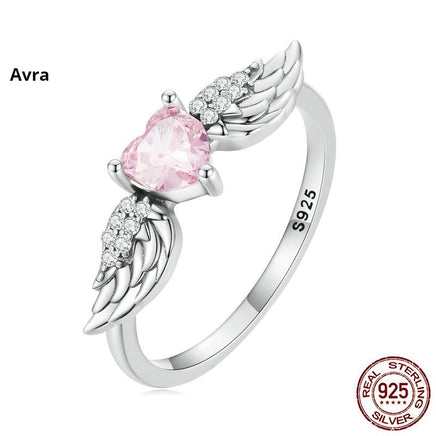 Zircon Simple Sterling Silver S925 Heart Wings Ring - Sterling Hearts