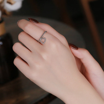 Sterling Silver Love Heart Pendant Ring - Sterling Hearts