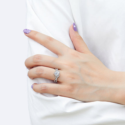 Cubic Zirconia Wedding Ring - Sterling Hearts