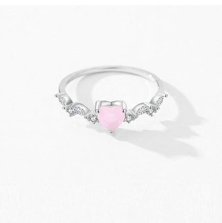 S925 Sterling Silver Pink Love Heart-shaped Ring - Sterling Hearts