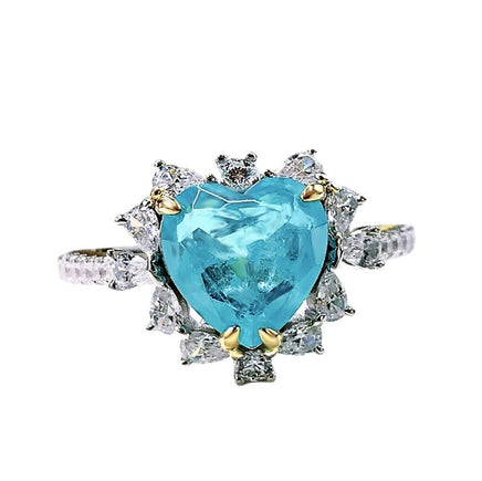 European And American Paraiba Heart-shaped Ring Women - Sterling Hearts