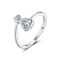 S925 Sterling Silver Ring Double-headed Cute Loving Heart Zircon Twelve-color Adjustable - Sterling Hearts