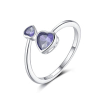 S925 Sterling Silver Ring Double-headed Cute Loving Heart Zircon Twelve-color Adjustable - Sterling Hearts