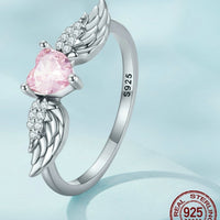 Zircon Simple Sterling Silver S925 Heart Wings Ring - Sterling Hearts