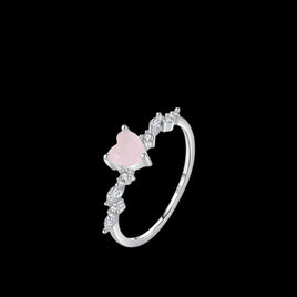 S925 Sterling Silver Pink Love Heart-shaped Ring - Sterling Hearts