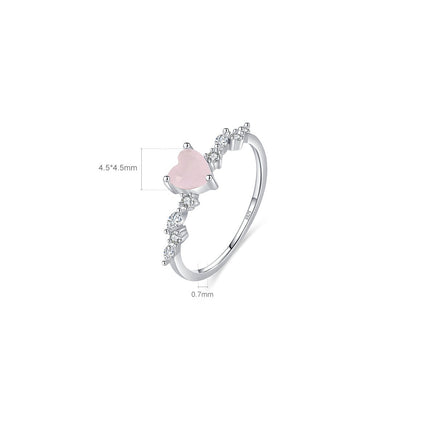 S925 Sterling Silver Pink Love Heart-shaped Ring - Sterling Hearts