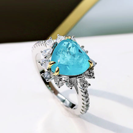 European And American Paraiba Heart-shaped Ring Women - Sterling Hearts
