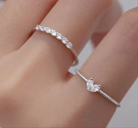 S925 Sterling Silver French Style Gang Drill Love Heart-shaped Ring - Sterling Hearts