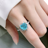 European And American Paraiba Heart-shaped Ring Women - Sterling Hearts