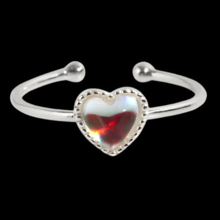 Aurora Moonstone Heart Ring - Sterling Hearts