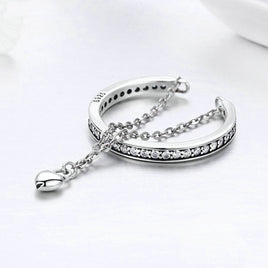 S925 Sterling Silver Heart Ring with Diamonds - Sterling Hearts