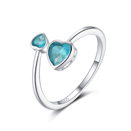 S925 Sterling Silver Ring Double-headed Cute Loving Heart Zircon Twelve-color Adjustable - Sterling Hearts