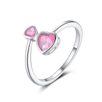 S925 Sterling Silver Ring Double-headed Cute Loving Heart Zircon Twelve-color Adjustable - Sterling Hearts