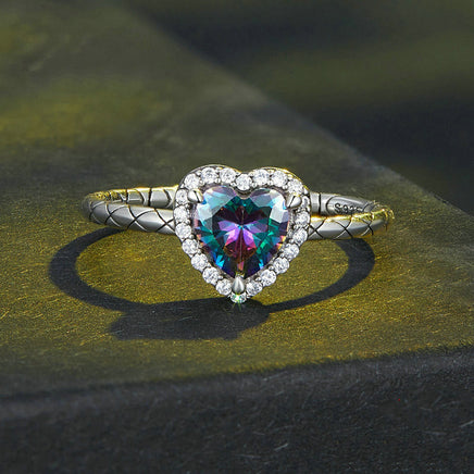 Retro Colored Loving Heart Ring - Sterling Hearts