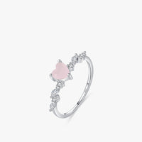 S925 Sterling Silver Pink Love Heart-shaped Ring - Sterling Hearts