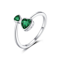 S925 Sterling Silver Ring Double-headed Cute Loving Heart Zircon Twelve-color Adjustable - Sterling Hearts