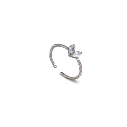 S925 Sterling Silver French Style Gang Drill Love Heart-shaped Ring - Sterling Hearts