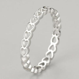 S925 Sterling Silver Sweet Heart Cutout Ring - Sterling Hearts