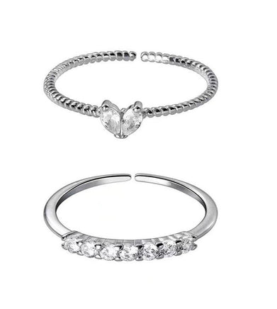 S925 Sterling Silver French Style Gang Drill Love Heart-shaped Ring - Sterling Hearts