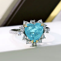 European And American Paraiba Heart-shaped Ring Women - Sterling Hearts