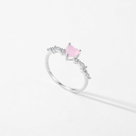 S925 Sterling Silver Pink Love Heart-shaped Ring - Sterling Hearts