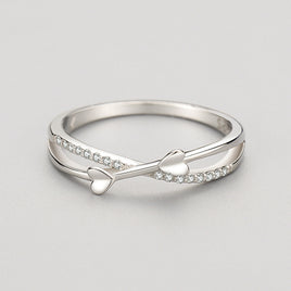 S925 Silver Romantic Cross Heart Ring - Sterling Hearts
