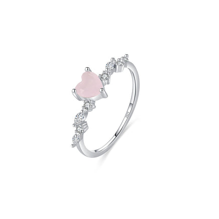 S925 Sterling Silver Pink Love Heart-shaped Ring - Sterling Hearts