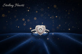 Radiant Embrace - Pink Halo Edition 1.5ct Double Halo Heart Moissanite Ring