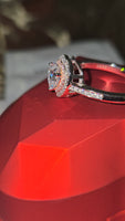 Radiant Embrace - Pink Halo Edition 1.5ct Double Halo Heart Moissanite Ring