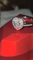 Radiant Embrace - Pink Halo Edition 1.5ct Double Halo Heart Moissanite Ring